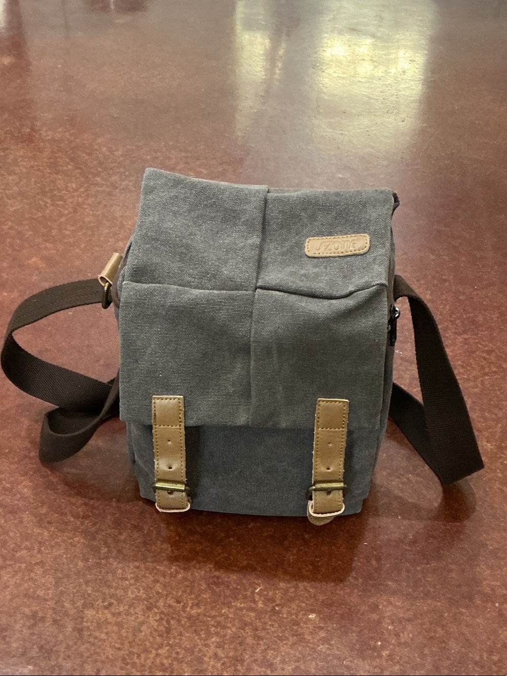 S-Zone Camera Crossbody Travel Bag Gray Canvas Leather